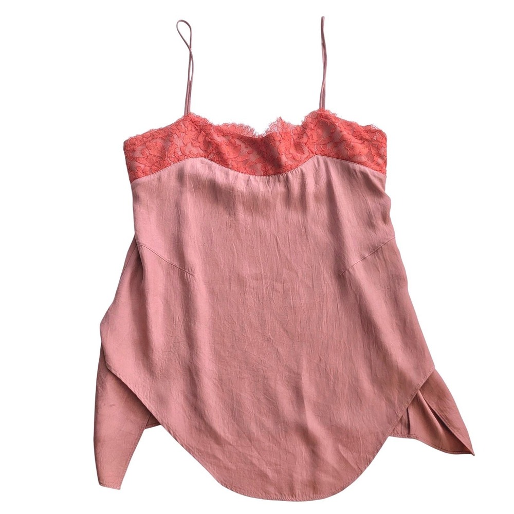 $375 Carven Paris Women Dusty Rose Lace Trim Cami Top Split Tulip Hem Sz 36/US 4
